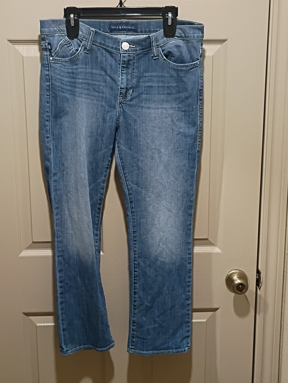 Women’s ROCK & REPUBLIC Kendall Straight Leg Jeans Sz 16W Stretch Blue Denim